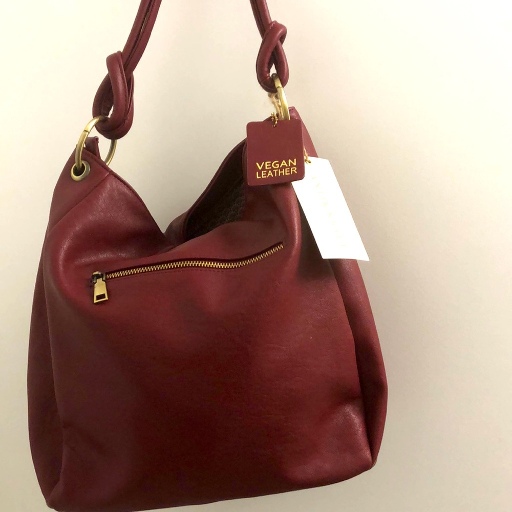 Antik Ktaft Vegan Leather Tote Purse wine color